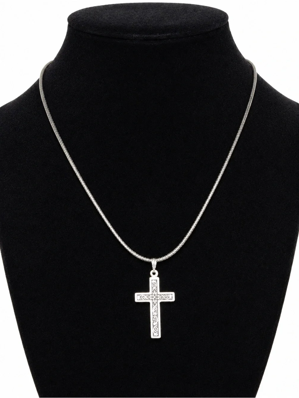 Vintage Engraved Cross Pendant Necklace (c. 1990s–2000s)